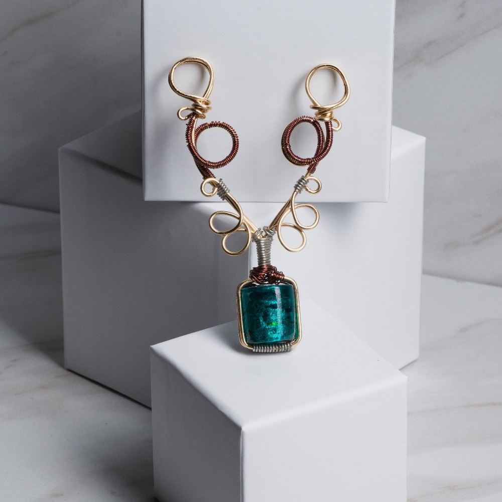 Glass and Wire Wrapped Pendent